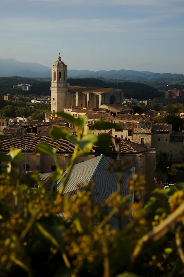 View over Girona from the city walls, overlooking the old town and cathedral.
